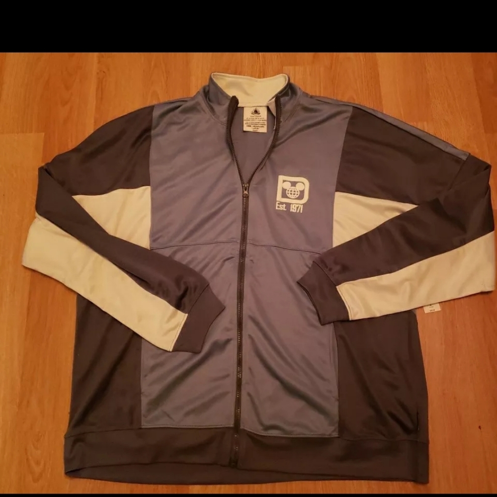 Disney Spirit Jersey Windbreaker Jacket XL Gray Blue Full Zip Track Lightweight